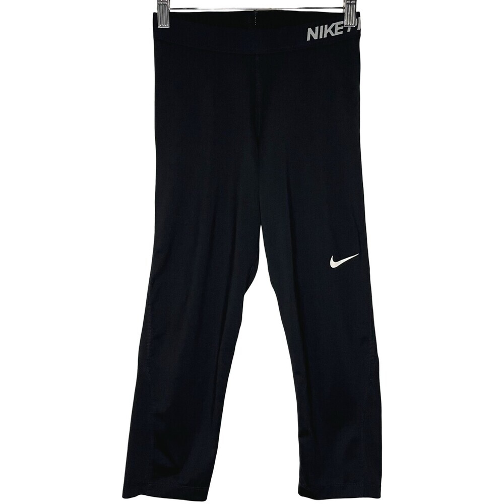 Nike Pro Cool Capri Leggings Womens Small Black Dri-Fit Spell Out Run Gym Train
